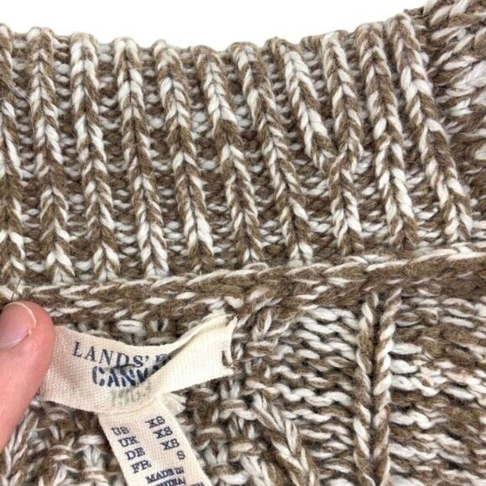 Lands End Canvas Marled Knit Open Front Sweater Cardigan with Pompom Bobbles - Picture 2 of 4